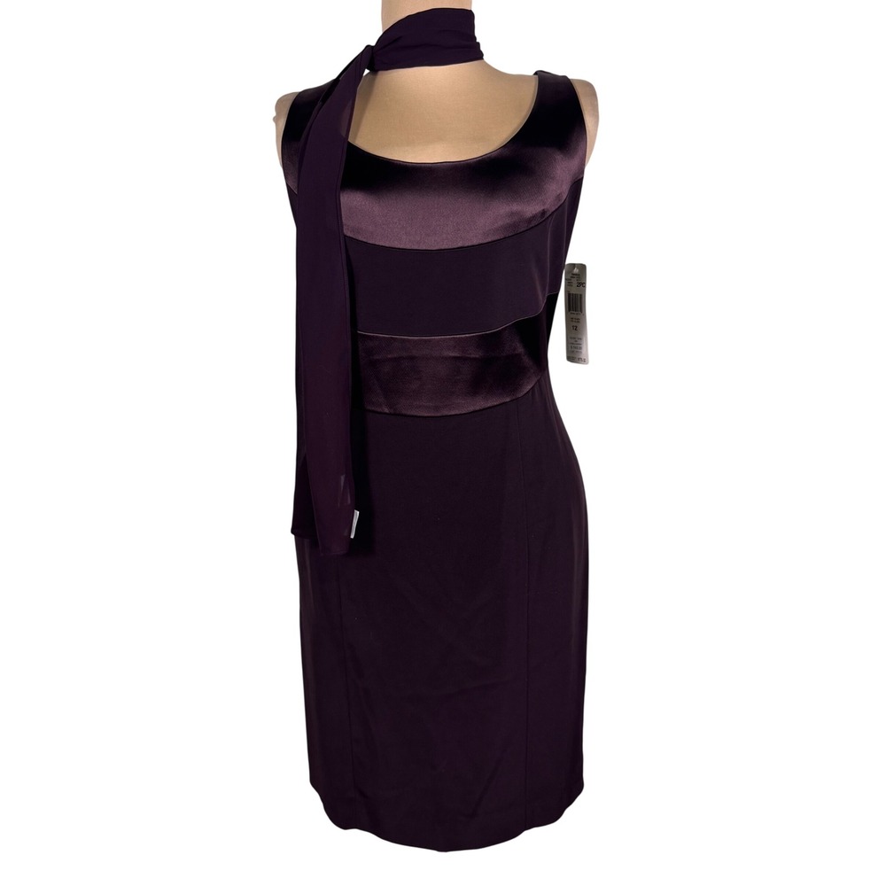 NWT Jones New York Urban Chic Raisin‎ Sheath Dress 12 Scarf Belt Triacetate